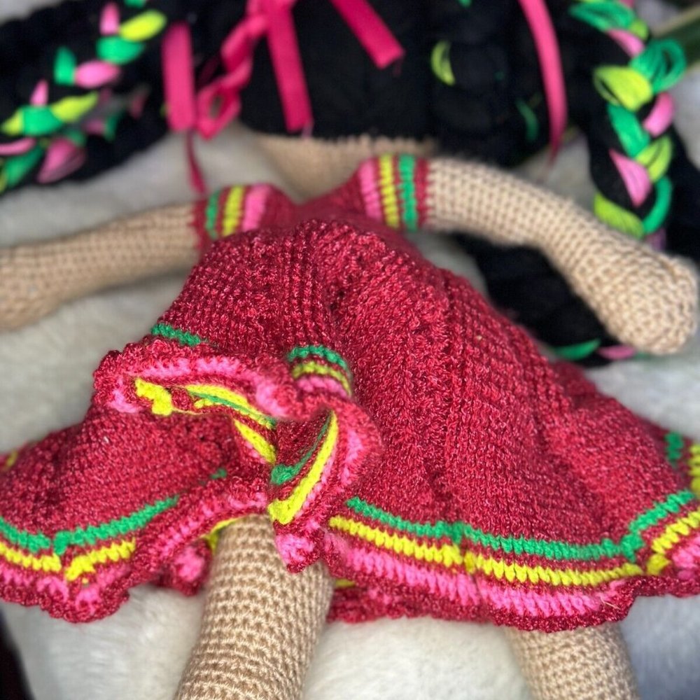 Handmade Knit Crochet Latin Mexican African American Cultural Doll Amigurumi - Picture 4 of 6